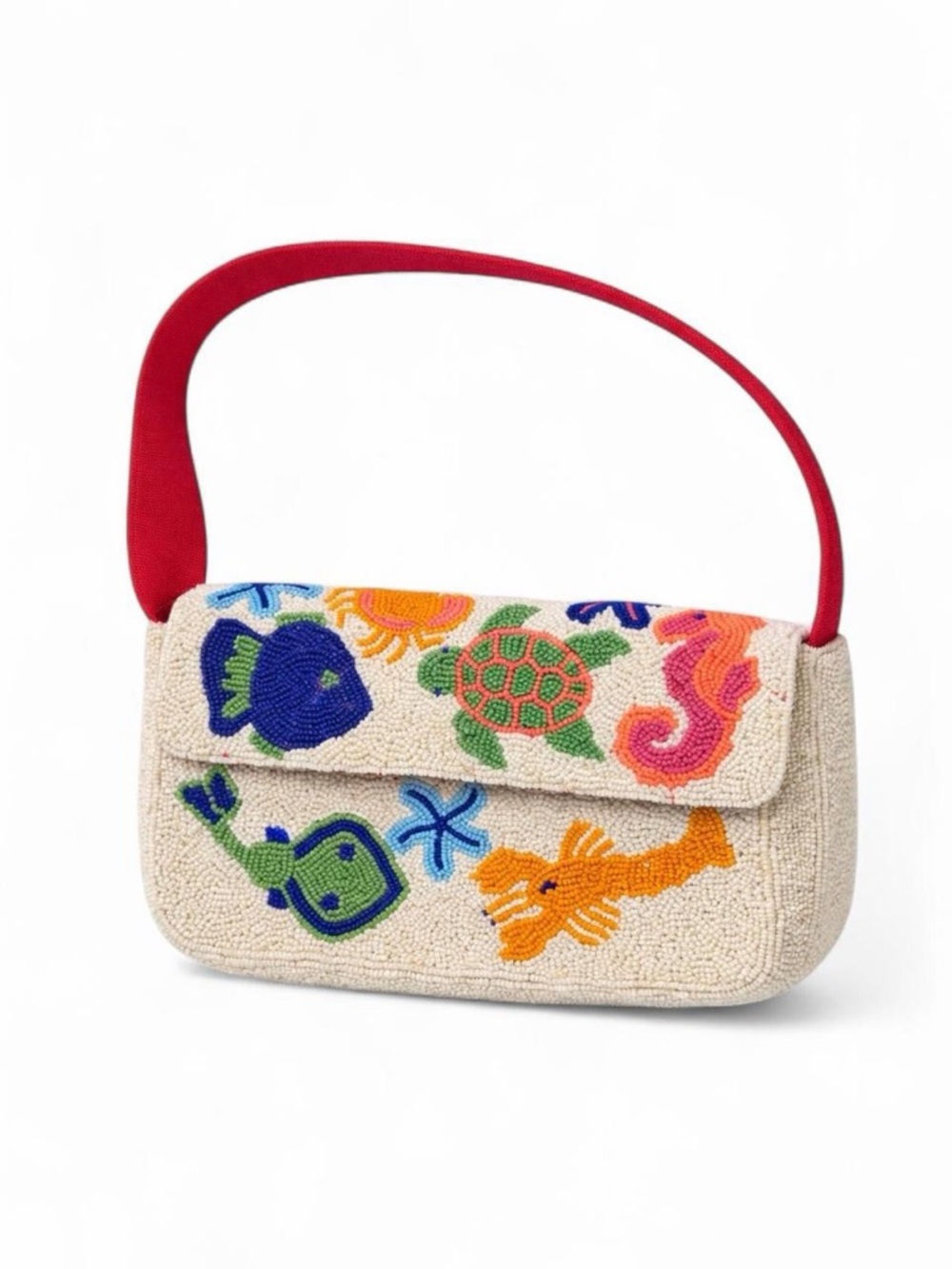 Sea Life Beaded Shoulder Bag Fish Turtle Lobster NWT - Picture 2 of 11